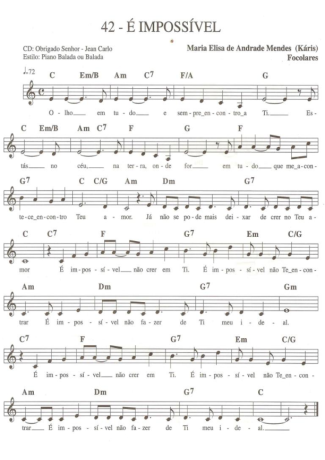 Catholic Church Music (Músicas Católicas) É Impossível score for Keyboard