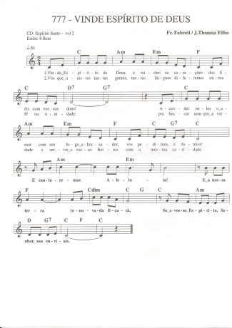 Catholic Church Music (Músicas Católicas) Vinde Espírito de Deus score for Keyboard