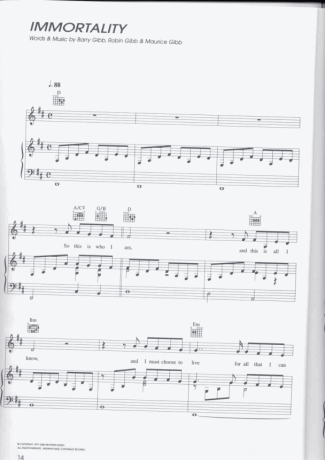 Céline Dion Immortality score for Piano