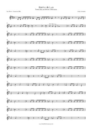 Celly Campello Banho De Lua score for Tenor Saxophone Soprano (Bb)