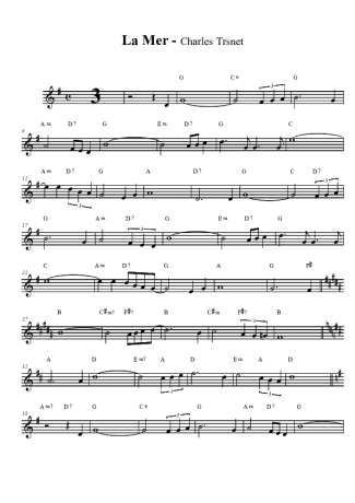 Charles Trenet La Mer score for Tenor Saxophone Soprano (Bb)