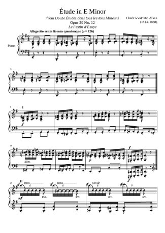 Charles Valentin Alkan Etude Opus 39 No. 12 In E Minor Le Festin DEsope score for Piano