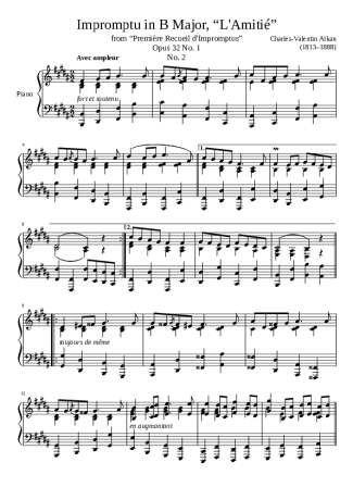 Charles Valentin Alkan Impromptu Opus 32 No. 1 No. 2 In B Major LAmitie score for Piano