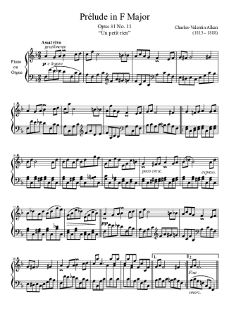 Charles Valentin Alkan Prelude Opus 31 No. 11 In F Major score for Piano
