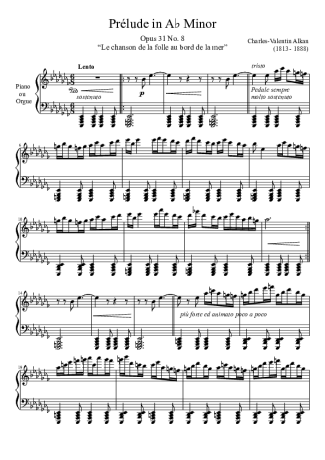 Charles Valentin Alkan Prelude Opus 31 No. 8 In A Minor score for Piano