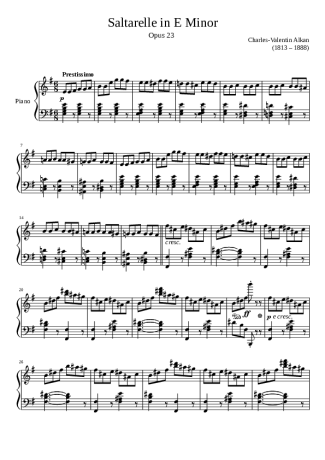Charles Valentin Alkan Saltarelle Opus 23 In E Minor score for Piano