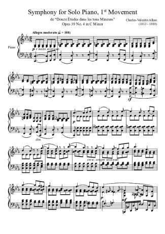 Charles Valentin Alkan Symphony For Solo Piano 1st Movement Opus 39 No. 4 In C Minor score for Piano