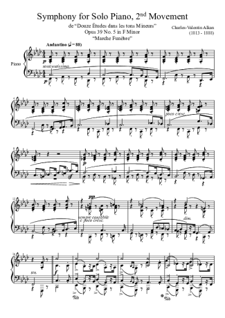 Charles Valentin Alkan Symphony For Solo Piano 2nd Movement Opus 39 No. 4 In F Minor score for Piano