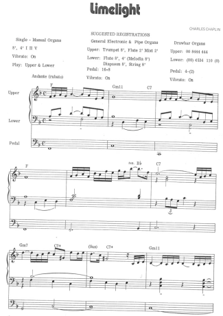 Charlie Chaplin Limelight score for Piano