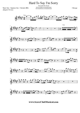 Chicago Hard To Say I´m Sorry score for Tenor Saxophone Soprano (Bb)
