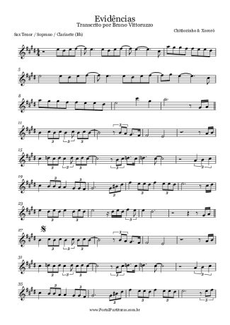 Chitãozinho e Xororó Evidências score for Tenor Saxophone Soprano (Bb)