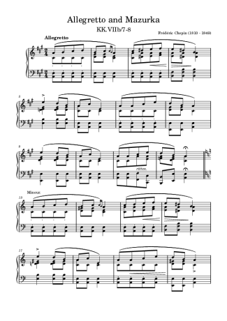 Chopin Allegretto And Mazurka score for Piano