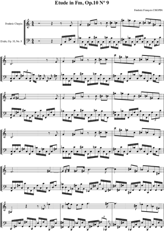 Chopin Estudo em Fm Op.10 no.9 score for Piano