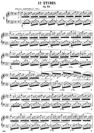 Chopin Étude 1 Op. 25 score for Piano