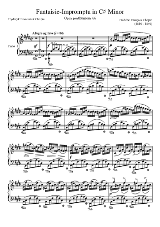 Chopin Fantaisie Impromptu In C#m score for Piano