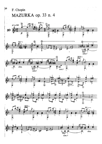 Chopin Mazurka Op 33 N 4 score for Acoustic Guitar
