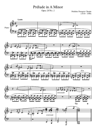 Chopin Prelude Opus 28 No. 02 In A Minor score for Piano