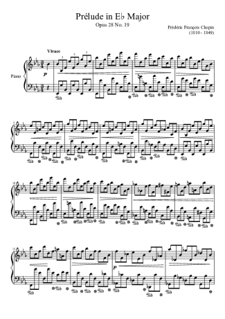 Chopin Prelude Opus 28 No. 19 In E Major score for Piano
