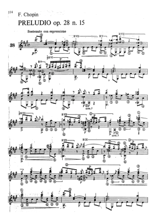 Chopin Preludio Op 28 N 15 score for Acoustic Guitar