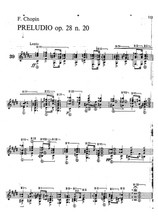 Chopin Preludio Op 28 N 20 score for Acoustic Guitar