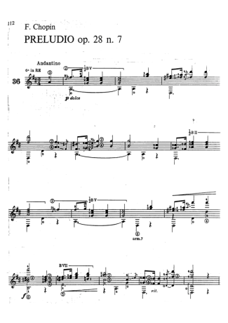 Chopin Preludio Op 28 N 7 score for Acoustic Guitar