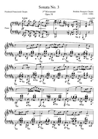 Chopin Sonata No. 3 3rd Movement score for Piano