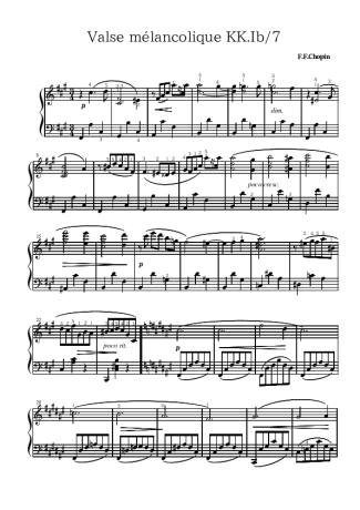 Chopin Valse Mélancolique In F#m score for Piano