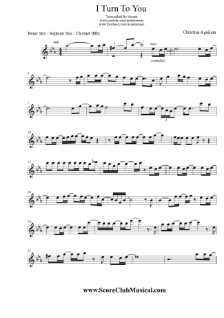 Christina Aguilera I Turn To You score for Clarinet (Bb)