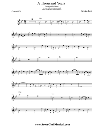 Christina Perri A Thousand Years score for Clarinet (C)
