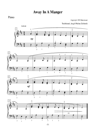 Christmas Songs (Temas Natalinos) Away in a Manger score for Piano