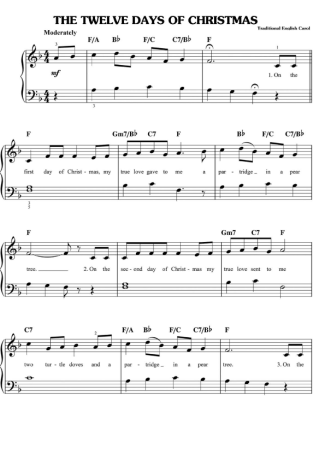 Christmas Songs (Temas Natalinos) The Twelve Days Of Christmas score for Piano