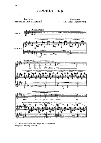 Claude Debussy Apparition score for Piano