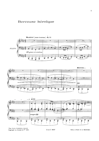 Claude Debussy Berceuse Héroïque score for Piano