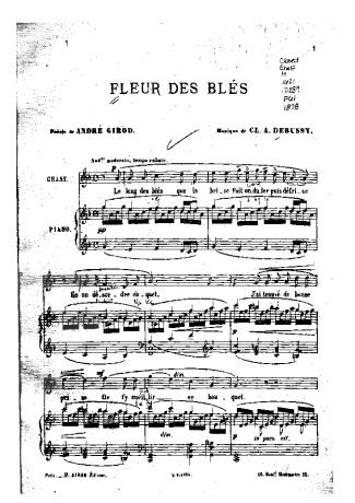 Claude Debussy Fleur Des Blés score for Piano