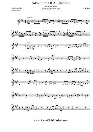 Coldplay Adventure Of A Lifetime score for Alto Saxophone