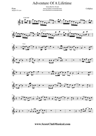Coldplay Adventure Of A Lifetime score for Flute