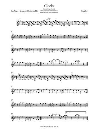 Coldplay Clocks score for Clarinet (Bb)
