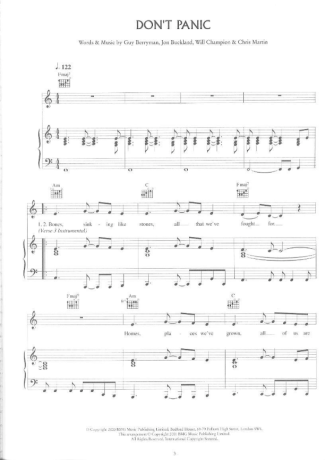 Coldplay Dont Panic score for Piano
