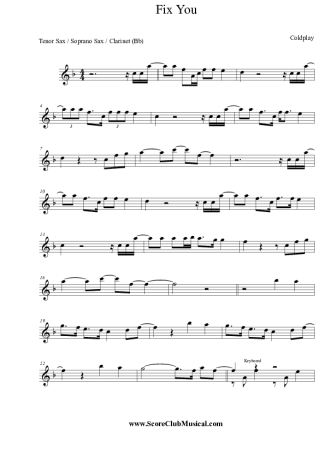 Coldplay  score for Tenor Saxophone Soprano (Bb)