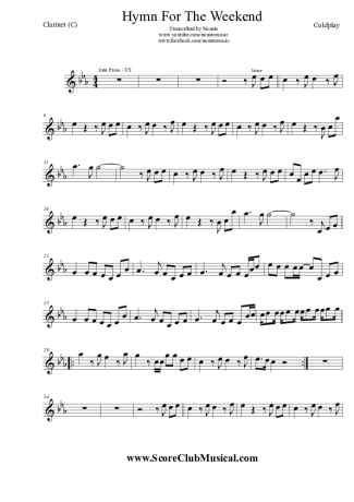 Coldplay  score for Clarinet (C)