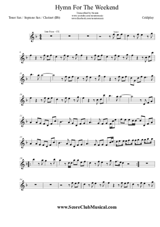 Coldplay Hymn For The Weekend score for Tenor Saxophone Soprano (Bb)