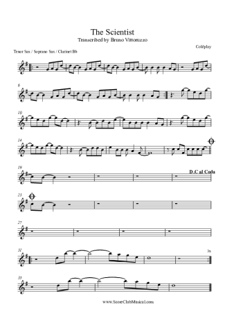 Coldplay The Scientist score for Tenor Saxophone Soprano (Bb)