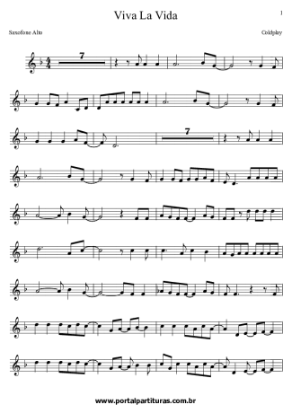 Coldplay Viva la Vida score for Alto Saxophone