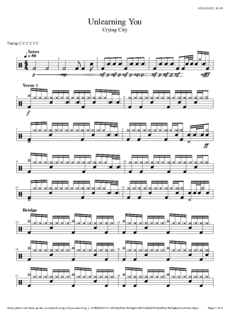 Crying City Unlearning You score for Drums