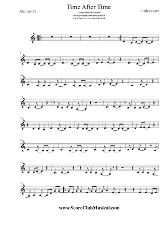 Cyndi Lauper  score for Clarinet (C)