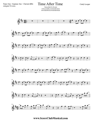 Cyndi Lauper  score for Tenor Saxophone Soprano (Bb)