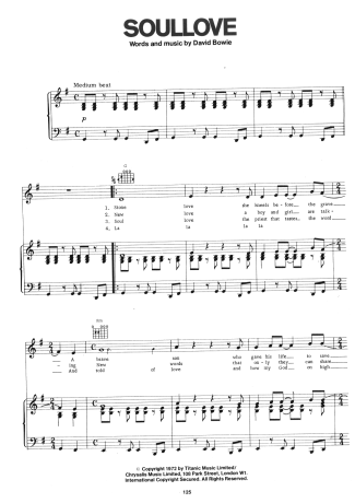 David Bowie Soul Love score for Piano
