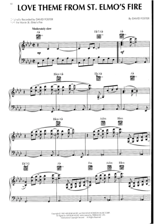 David Foster Love Theme From St Elmos Fire Sheet Music For Piano
