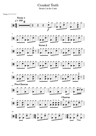 Death Cab for Cutie Crooked Teeth score for Drums