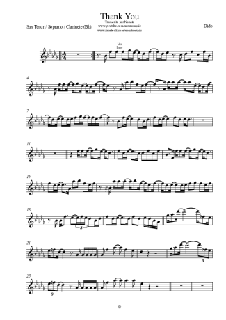 Dido Thank You score for Tenor Saxophone Soprano (Bb)